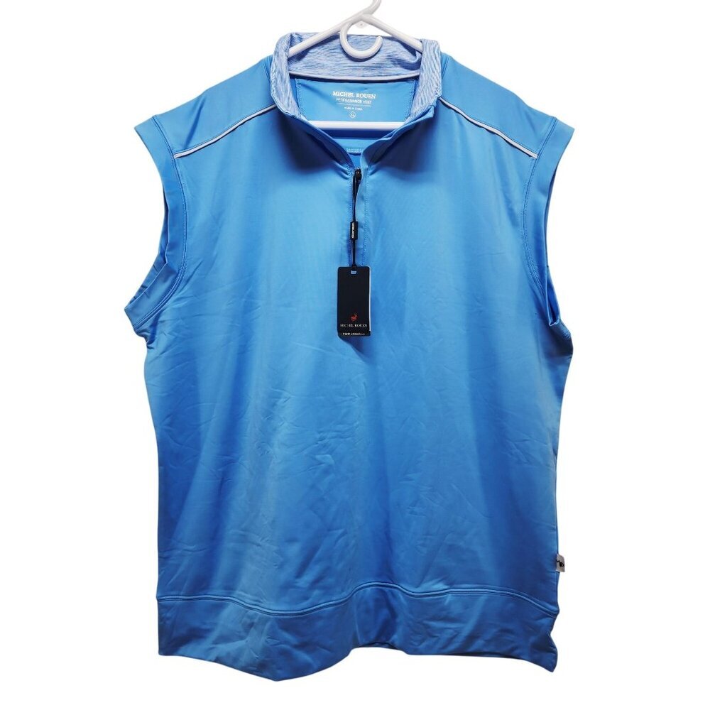 Michel Rouen Mens Size XL Light Blue Performance Vest Zip Neck Activewear